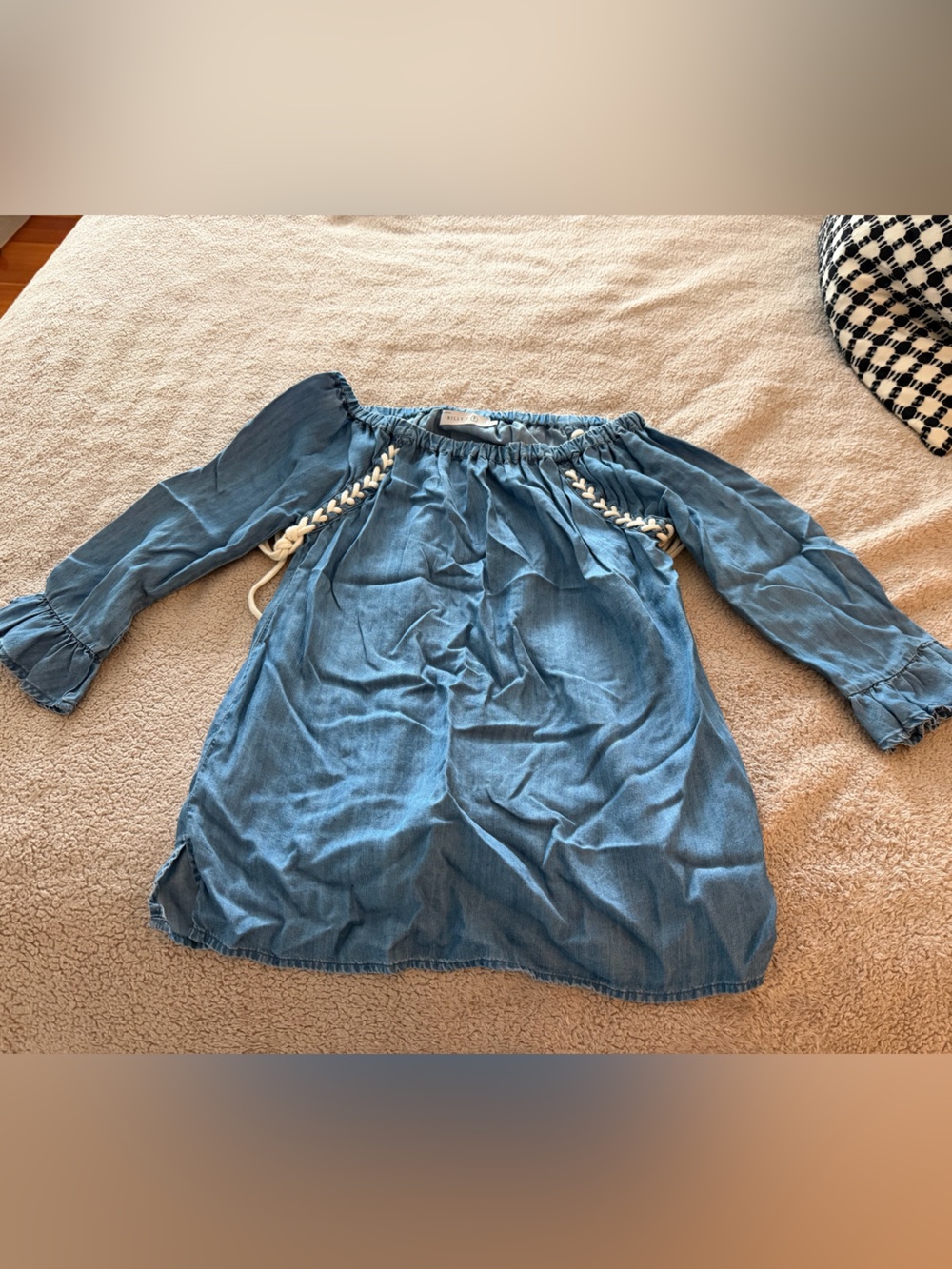 Off-Shoulder Denim-Style Tunic with Braided Side Detail - Blue